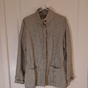 Women's Gray And White Pin Striped Jacket - Chic & Versatile Design